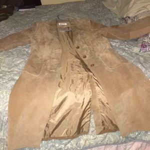 Nude genuine leather long over coat